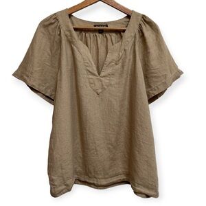 J. Crew 100% Linen Flutter Sleeve V-Neck Blouse Top